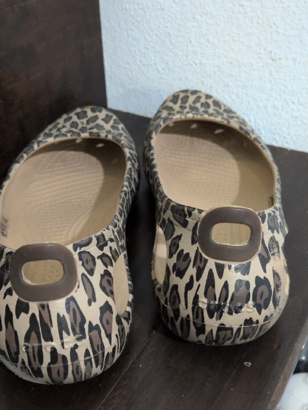 CROCS Leopard-Print Slip-On Flats in Beige and Black - Picture 2 of 4
